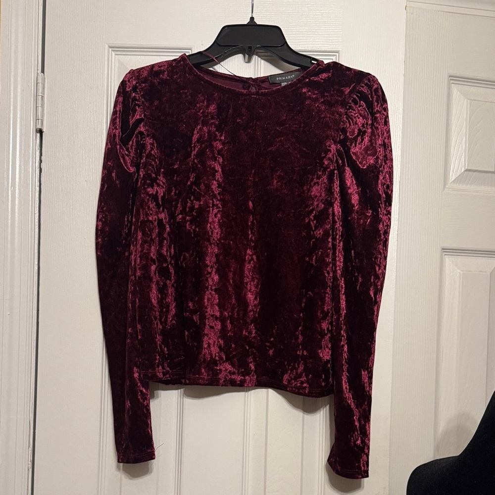 Primark Velvet Long Sleeve Top - Deep Red